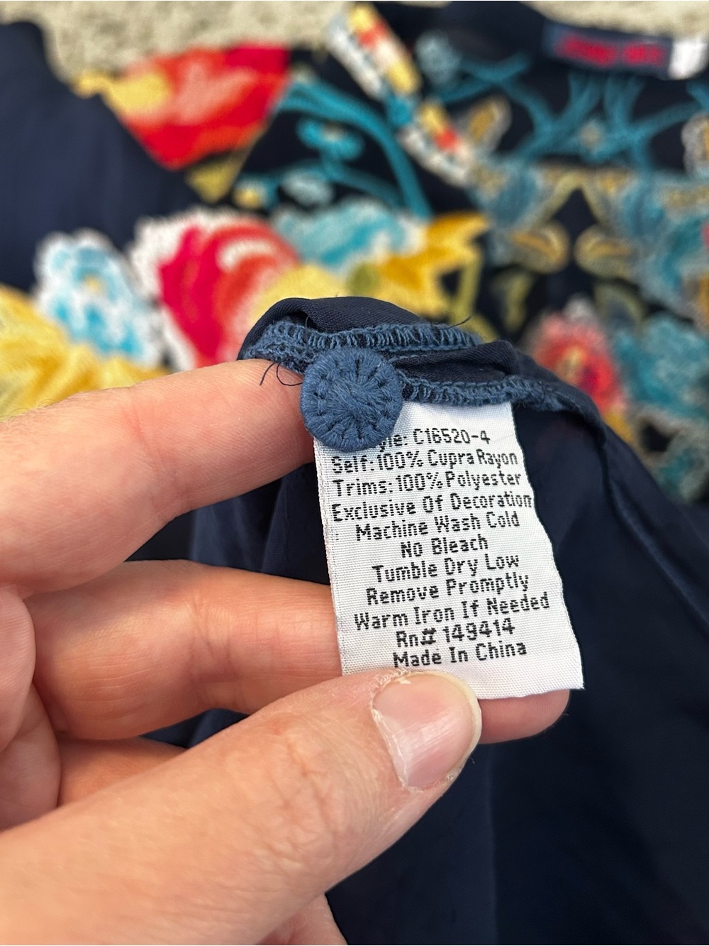 Johnny Was Blue Flora Heavily Embroidered Long Sleeve Tunic Blouse Size Small - Picture 6 of 11